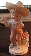 Vtg Lefton Bisque China Figurine Boy in Sombrero Hat and Overalls with Flowers  picture