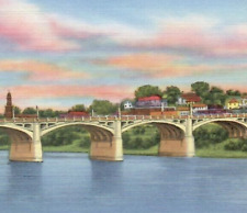 Vintage Linen Postcard Bridge Over Susquehanna River Pittston Pennsylvania PA picture