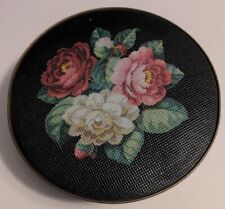 Vintage Sunshine Biscuits Textured Faux Needlepoint Roses Tin Can Guildcraft picture
