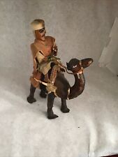 Bedouin Rider on Vintage  Hand Crafted 8” on Leather Camel - Made In Morocco picture
