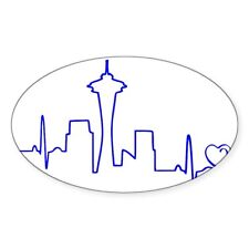 CafePress Seattle Heartbeat (Heart) BLUE Sticker (Oval) (1192905067) picture