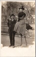 Vintage 1910s OSTRICH FARM Real Photo RPPC Postcard Woman on Ostrich / Unused picture