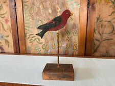 Antique Folk Art Carved And Painted Wood Cardinal Red Bird picture