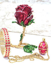 Girlfriend Birthday gift Fabergé  Faberge egg Jewelry SET HANDMADE 24K GOLD RUBY picture