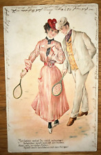 Antique German Postcard Tennis Players Couple Sports Embossed Colorful 1907 Look picture