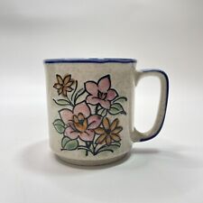 Vintage Otagiri Style Orchid Daisy Flowers Mug Stoneware Boho Vintage Blue Pink picture
