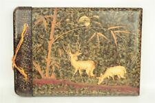 Vintage Asian Lacquered Hand Painted Wood Photo Album w/ Gilded Deer Empty picture