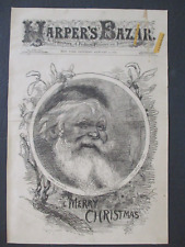 1885 THOMAS NAST SCARCE SANTA CLAUS 'MERRY CHRISTMAS' XMAS HARPER'S BAZAR picture