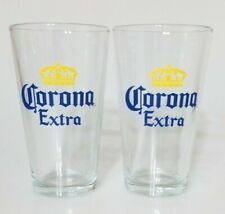 2 Heavy Corona Extra Cerveza Pint 16 oz. Beer Glasses Yellow Crown Logo EUC picture