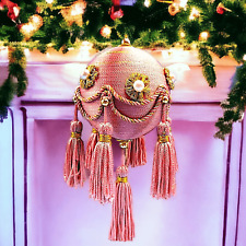 Victorian Pink Satin Ornament Pearls Tassels Flower Satin 7