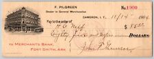 Cameron, OK Indian Territory 1904 F. Pilgreen Gen. Merch. Bank Check - Scarce picture