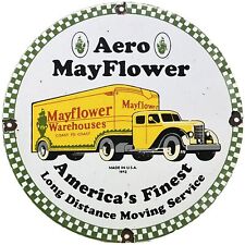 VINTAGE AERO MAYFLOWER PORCELAIN SIGN AMERICAS FINEST MOVING SERVICE GAS OIL picture