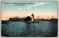 South Chicago IL~Lighthouse~Illinois Steel Works Factory~Passed by in Boat~1914 picture