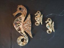 Vtg Mid Century Resin Abalone Shell 3 Seahorse Wall Art Hanging Decor Kitsch 12
