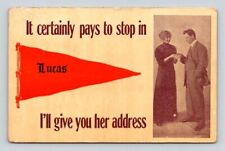 Lucas Kansas Pennant Postcard sent to Perry Oklahoma 1913 picture