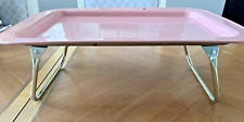 Vintage Metal Pink Bed Tray Table Lap Table w/ Foldable Legs picture
