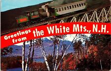 Greetings From White Mountains NH New Hampshire Dual View Postcard Train RR VTG picture