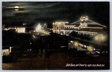 Postcard Bath House And Strand By Night Moonlight Long Beach California Unposted picture