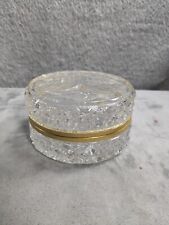 Vintage French Cut Crystal Glass and Brass Round Hinged Jewelry / Powder Box 4