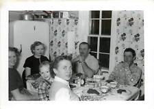 Vintage Photo Snapshot 1955 Mid Century Family at Table, Spaghetti Dinner picture
