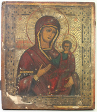 Antique 19c Russian Hand painted Orthodox Icon Mother of God of Smolensk picture