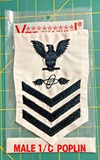 US NAVY E-6 AVIATION ELECTRONIC TECHNICIAN AET1 RATING BADGE ON WHITE POPLIN. picture