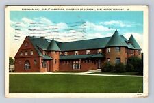 Burlington VT- Vermont, Robinson Hall, Girls Dorm, Vintage c1936 Postcard picture