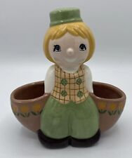 Vintage Holland Dutch Boy Ceramic Planter Figurine Double Baskets Hand Painted picture