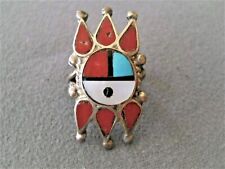 Old Native American Zuni Multi-Stone Inlay Sterling Silver Zia Sunface Ring sz 5 picture