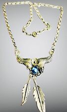 Vtg Fannie Platero Navajo Sterling Silver PAUA Shell Feathers Necklace WOW picture