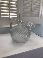 Vintage Clear Glass Round Cottage Core Juice Pitcher Tilted/ W Ice Lip 6” High picture