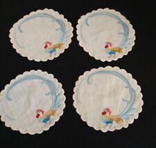 Vintage LOT 4 embroidered coasters rooster clean colorful Great Condition picture