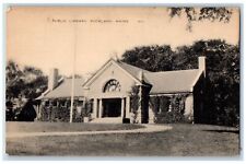 1940 Public Library Building Flag Pole Pathway Entrance Rockland Maine Postcard picture