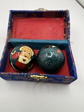 Pair of Chinese Stress Balls Chime Music Chrome Metal Health Cloth Covered Box picture