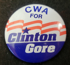 CWA for Clinton Gore Presidential Election Political pinback Campaign Vest Pin picture