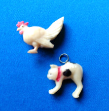 1940's Vintage Celluloid Charms 2 Cracker Jack Toys Prizes Cat & Chicken AS IS picture