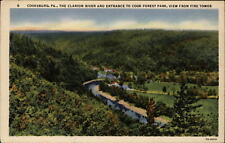 Cooksburg Pennsylvania Clarion River aerial view ~ 1940s linen postcard picture