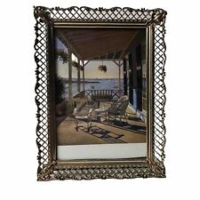 Vintage Brass Picture Frame for 5x7 Lattice Design Easel or Hang, With Glass picture