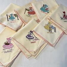 Vtg Set of 7 Day Kitchen Dish Towels Country Lady Flour Sack Embroidered 32x29 picture