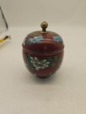 Vintage Chinese Cloisonne Jar / Pot & Cover Red Base With Flowers picture