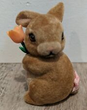 Vintage Flocked Fuzzy Bunny Rabbit Holding A Tulip 2