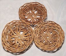 Vintage Set of 3 Small Round Woven Light Tone Wicker Basket picture