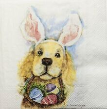 TWO Individual Paper Cocktail Decoupage Napkins - 1858 Bunny Ears Dog picture