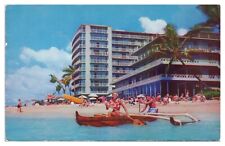 Vintage The Reef Hotel on the Beach at Waikiki Hawaii Postcard c1957 Chrome picture