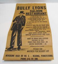 BULLY LYONS SALOON RESTAURANT, READING, PA, VINTAGE MENU PAPER TAKE-OUT BAG picture