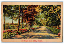 1943 Greetings From Lee Massachusetts MA, Tree-lined Scene Antique Postcard picture