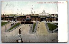 Trains~Providence Rhode Island~New Railroad Station~PM 1908~Vintage Postcard picture
