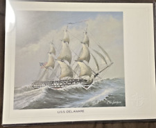 USS DELAWARE Naval Art Print - Warship Chas Lundgren Embossed  50 States Ships picture