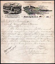 1905 Mount Joy Pa - Grey Iron Casting Co - T B Himes - Rare Letter Head Bill picture