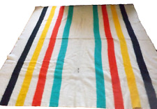 Vtg JC Penney Golden Dawn Trade Multi-Color Stripe Wool Blanket 83x81 Camp Lodge picture